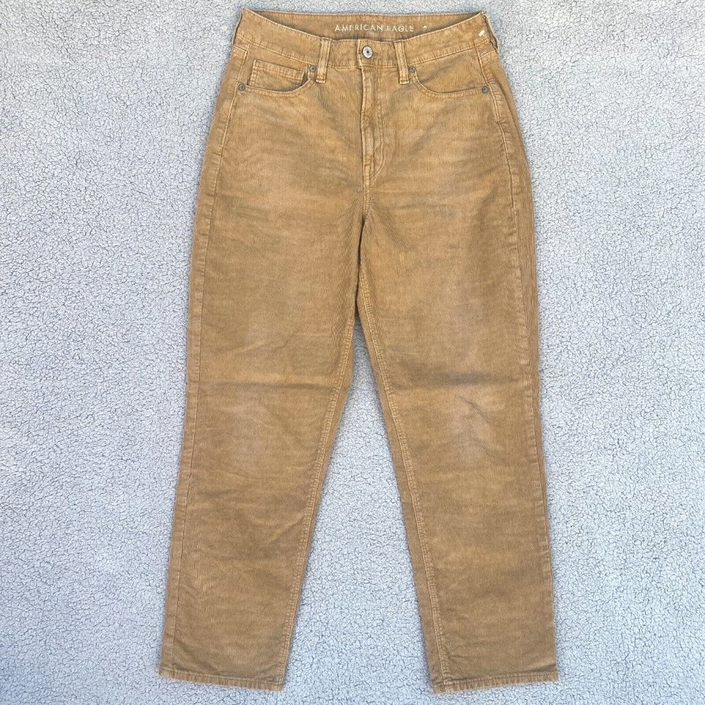 American Eagle Corduroy Mom Straight Jeans Womens 8 Stretch AEO Tapered Beige